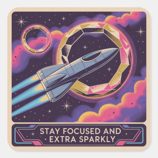 Stay Focused And Extra Sparkly Vierkante Sticker (Voorkant)
