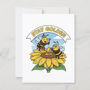 Stay Golden – Bee and Flower Illustration Briefkaart