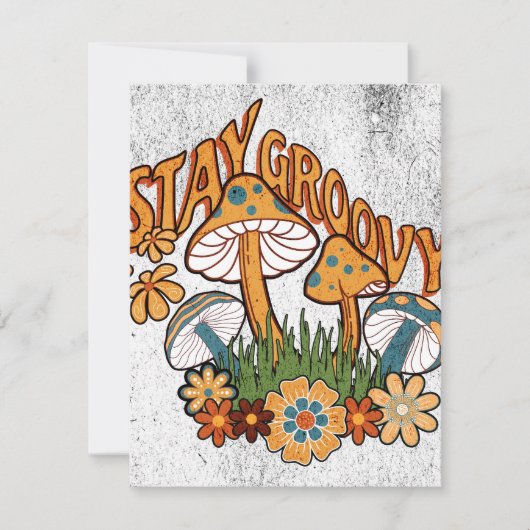 Stay Groovy 60s - Retro Paddenstoelen & Bloemen Feestdagenkaart (Voorkant)