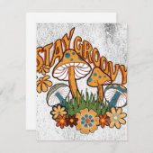Stay Groovy 60s - Retro Paddenstoelen & Bloemen Feestdagenkaart (Voorkant / Achterkant)