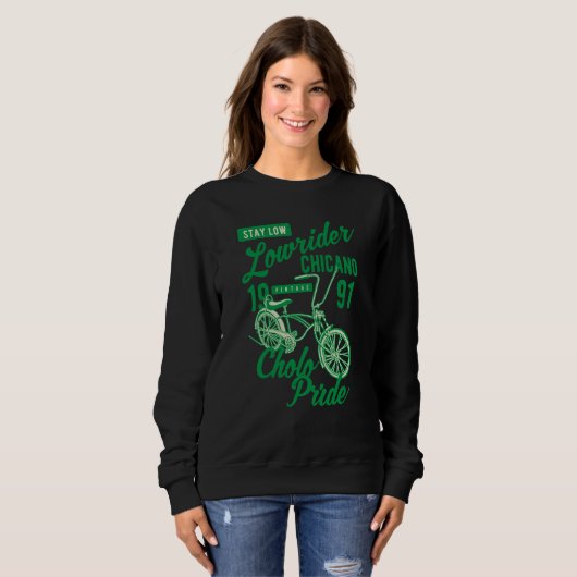 Stay Low Cholo Pride Chicano Lowrider Bicycle Retr Trui (Voorkant volledig)