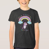 Stay Magical – Cute Unicorn & Rainbow Design Tri-Blend Shirt (Voorkant)