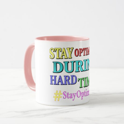"STAY OPTIMISTIC" Cute Design. Buy Now Mok (Voorkant links)