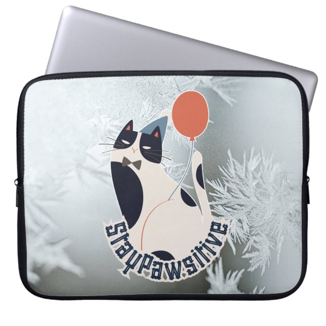 Stay Pawsitive Cat Illustration Modern 15 Inch Lap Laptop Sleeve (Voorkant)