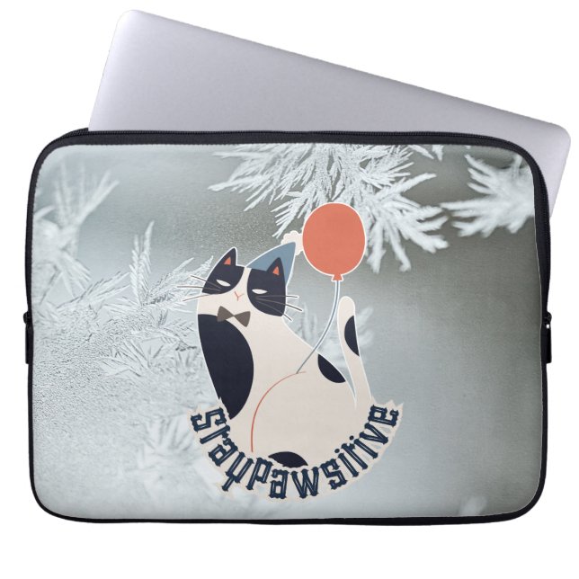 Stay Pawsitive Cat Illustration Modern Neoprene La Laptop Sleeve (Voorkant)