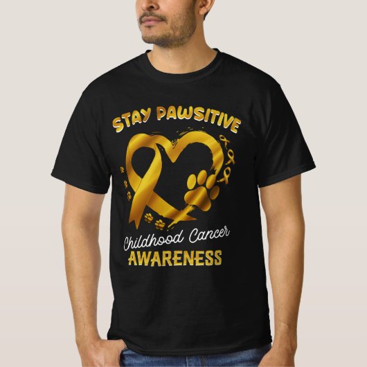 Stay Pawsitive Childhood Cancer Awareness Ribbon P T-shirt (Voorkant)