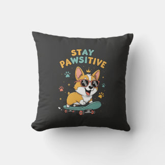 Stay Pawsitive Corgi Skateboarding Cute Motivation Kussen