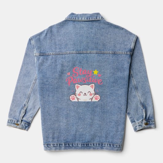 Stay Pawsitive – Cute Cat Motivational Quote Desig Denim Jacket (Achterkant)