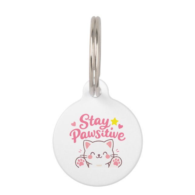 Stay Pawsitive – Cute Cat Motivational Quote Desig Huisdierpenning (Achterkant)