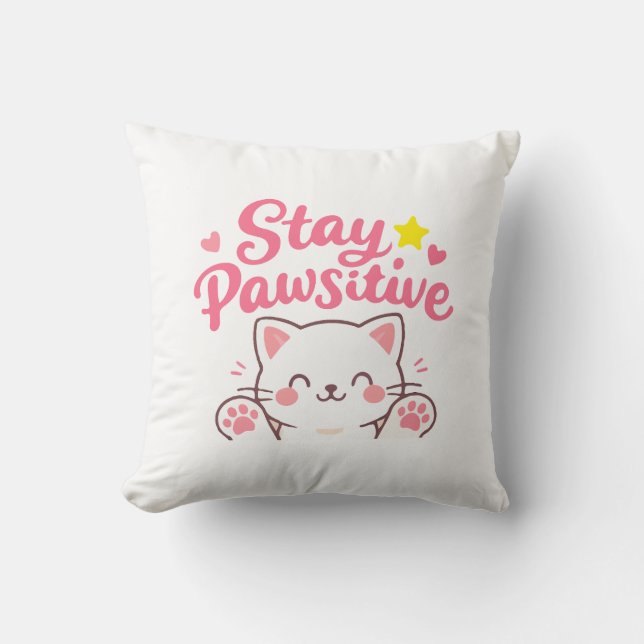 Stay Pawsitive – Cute Cat Motivational Quote Desig Kussen (Voorkant)