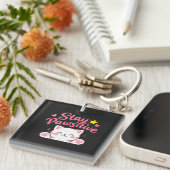Stay Pawsitive – Cute Cat Motivational Quote Desig Sleutelhanger (Voorkant Rechts)