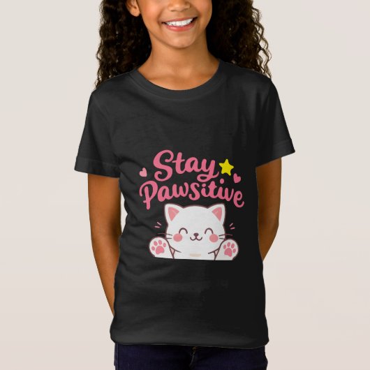 Stay Pawsitive – Cute Cat Motivational Quote Desig T-shirt (Voorkant)