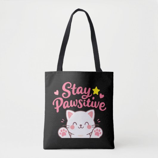 Stay Pawsitive – Cute Cat Motivational Quote Desig Tote Bag (Voorkant)