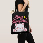 Stay Pawsitive – Cute Cat Motivational Quote Desig Tote Bag (Dichtbij)