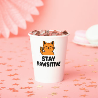 stay pawsitive cute Ginger cat Paper cup Papieren Bekers