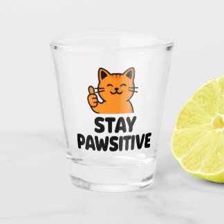 stay pawsitive cute Ginger cat shot Glass Glas