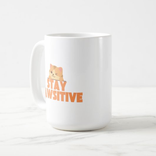 Stay Pawsitive Cute Winking Cat Pun Design Koffiemok (Voorkant links)