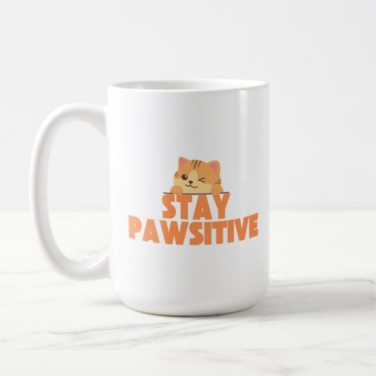 Stay Pawsitive Cute Winking Cat Pun Design Koffiemok (Links)