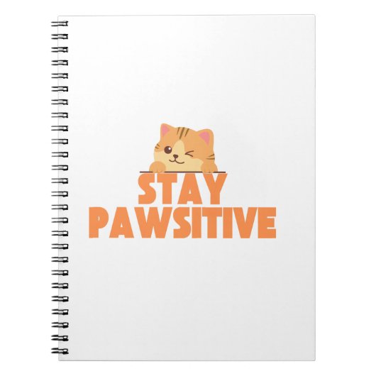 Stay Pawsitive Cute Winking Cat Pun Design Notitieboek (Voorkant)