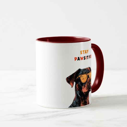Stay Pawsitive Mug – Cool Dog with Sunglasses Illu Mok (Voorkant rechts)