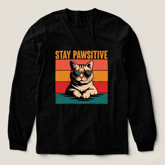 Stay Pawsitive Retro Cat Design Tri-Blend Shirt (Voorkant)