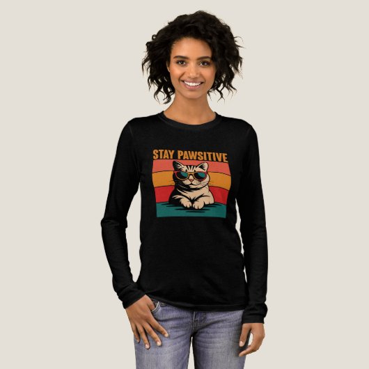 Stay Pawsitive Retro Cat Design Tri-Blend Shirt (Voorkant)