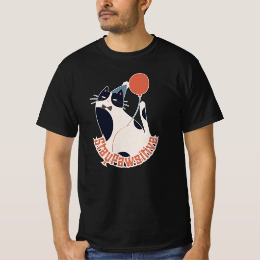 Stay Pawsitive Tuxedo Cat Birthday Party Grey  T-shirt (Voorkant)