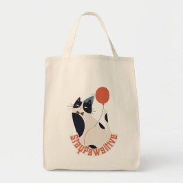 Stay Pawsitive Tuxedo Cat Birthday Party Grocery  Tote Bag
