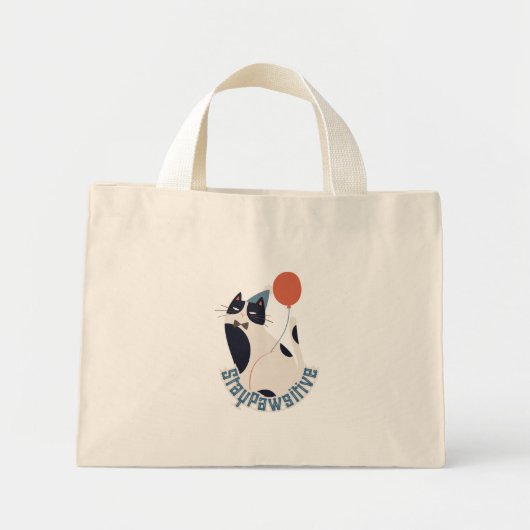 Stay Pawsitive Tuxedo Cat Birthday Party Tiny Tote Mini Tote Bag (Voorkant)