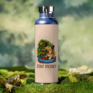 "Stay Perky" Cute Coffee Dog Water Bottle Waterfles
