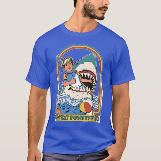 Stay Positive – Funny Retro Diver in Shark’s Mouth T-shirt (Voorkant)