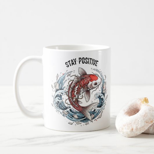 Stay Positive - Japanese Koi Fish Koffiemok (Met donut)