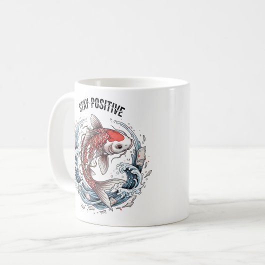 Stay Positive - Japanese Koi Fish Koffiemok (Voorkant links)