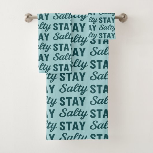 Stay Salty - Coastal Teal Sea Glass Blue Graphic Bad Handdoek (Insitu)