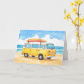 Stay Salty Surfer Van Beach Greeting Card Kaart (Gele Bloem)