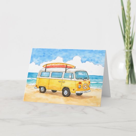 Stay Salty Surfer Van Beach Greeting Card Kaart (Voorkant)