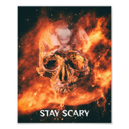 Stay Scary. Flaming skull in space Foto Afdruk