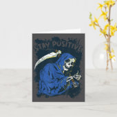 Stay Sitive Skeleton Halloween Grim Reaper Motivat Kaart (Gele Bloem)