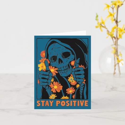 Stay Sitive Skeleton Halloween Motivational Funny  Kaart (Gele Bloem)