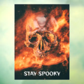 Stay Spooky. Flaming skull in space Raamsticker (Vel 3)