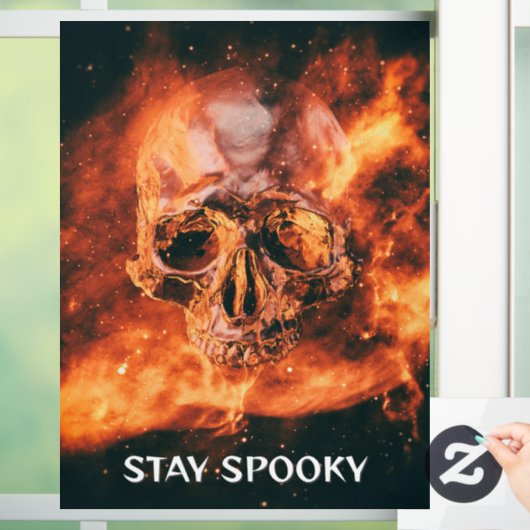 Stay Spooky. Flaming skull in space Raamsticker (Huis)