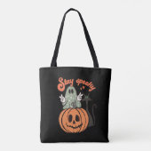 Stay Spooky Ghost Black Cat Black Halloween Tote Bag (Achterkant)