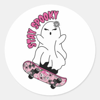 Stay Spooky Ghost On A Skateboard beroemd gemaakt Ronde Sticker
