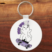 "Stay Spooky" Ghost op een Skateboard - Cool Paars Sleutelhanger (Voorkant)