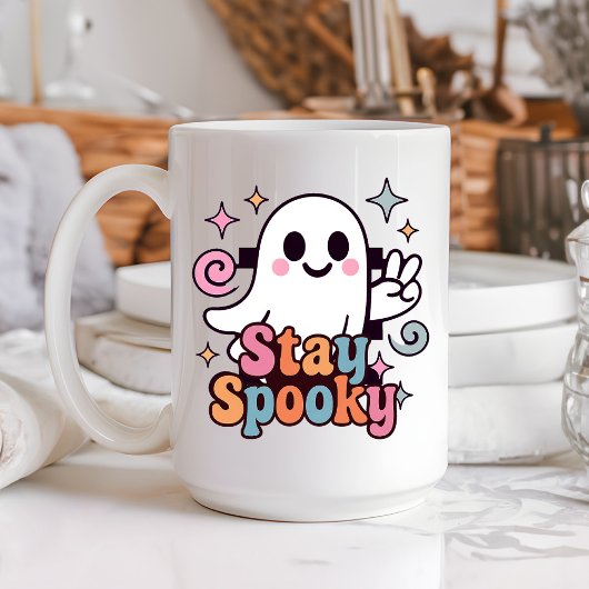 Stay Spooky Groovy Ghost Retro Pastel Halloween Koffiemok