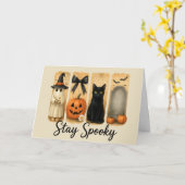 "Stay Spooky" Halloween Brush Stroke Cat Greeting Kaart (Gele Bloem)