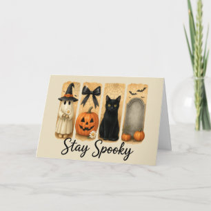 "Stay Spooky" Halloween Brush Stroke Cat Greeting Kaart