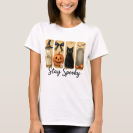 "Stay Spooky" Halloween Brush Stroke Cat Vrouwen T-shirt
