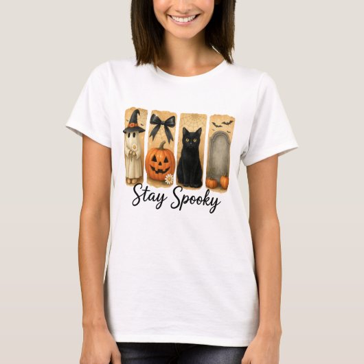 "Stay Spooky" Halloween Brush Stroke Cat Vrouwen T-shirt (Voorkant)