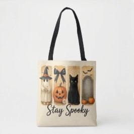 "Stay Spooky" Halloween Brush Stroke Cat Vrouwen Tote Bag